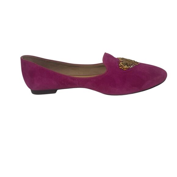 Talbots Raspberry Suede Ryan Novelty Gold Heart Comfort Flats Sz 9.5 M - Picture 11 of 16